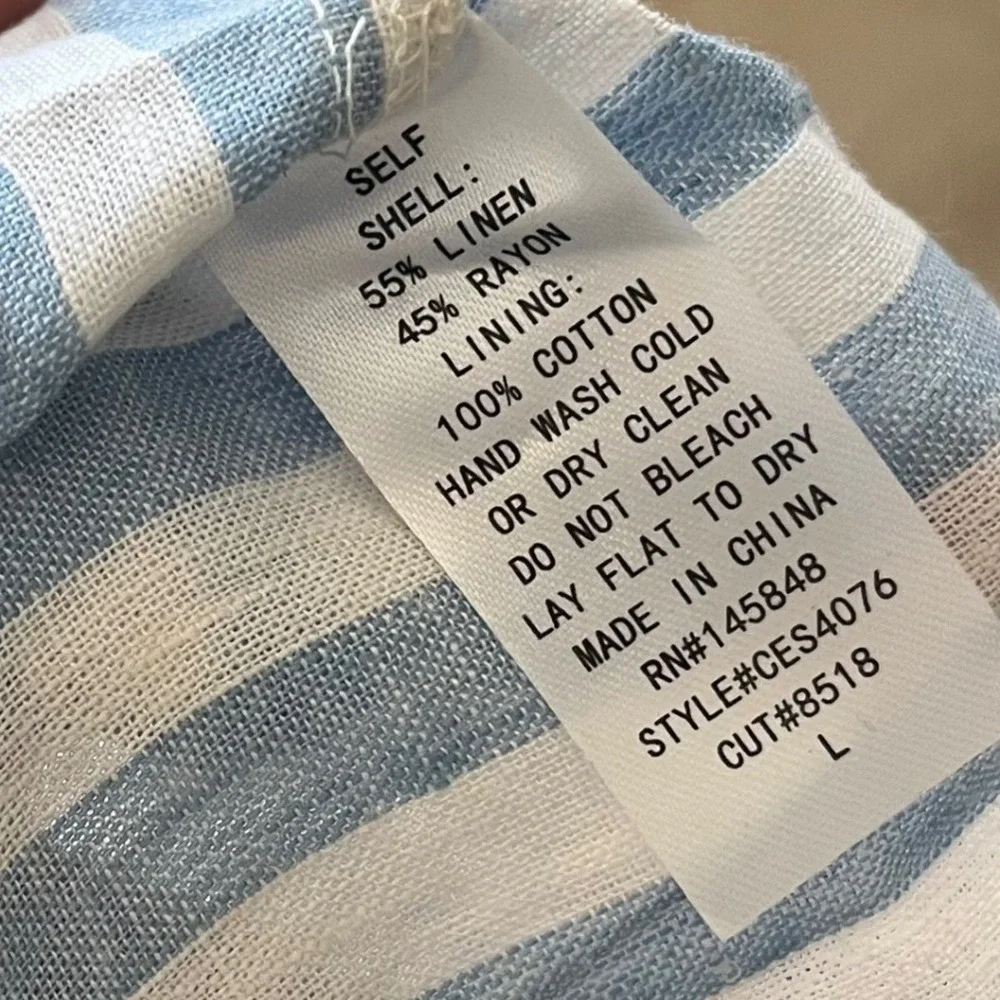 Everly Blue White Striped Linen Blend Button Front Midi Skirt Womens Large‎